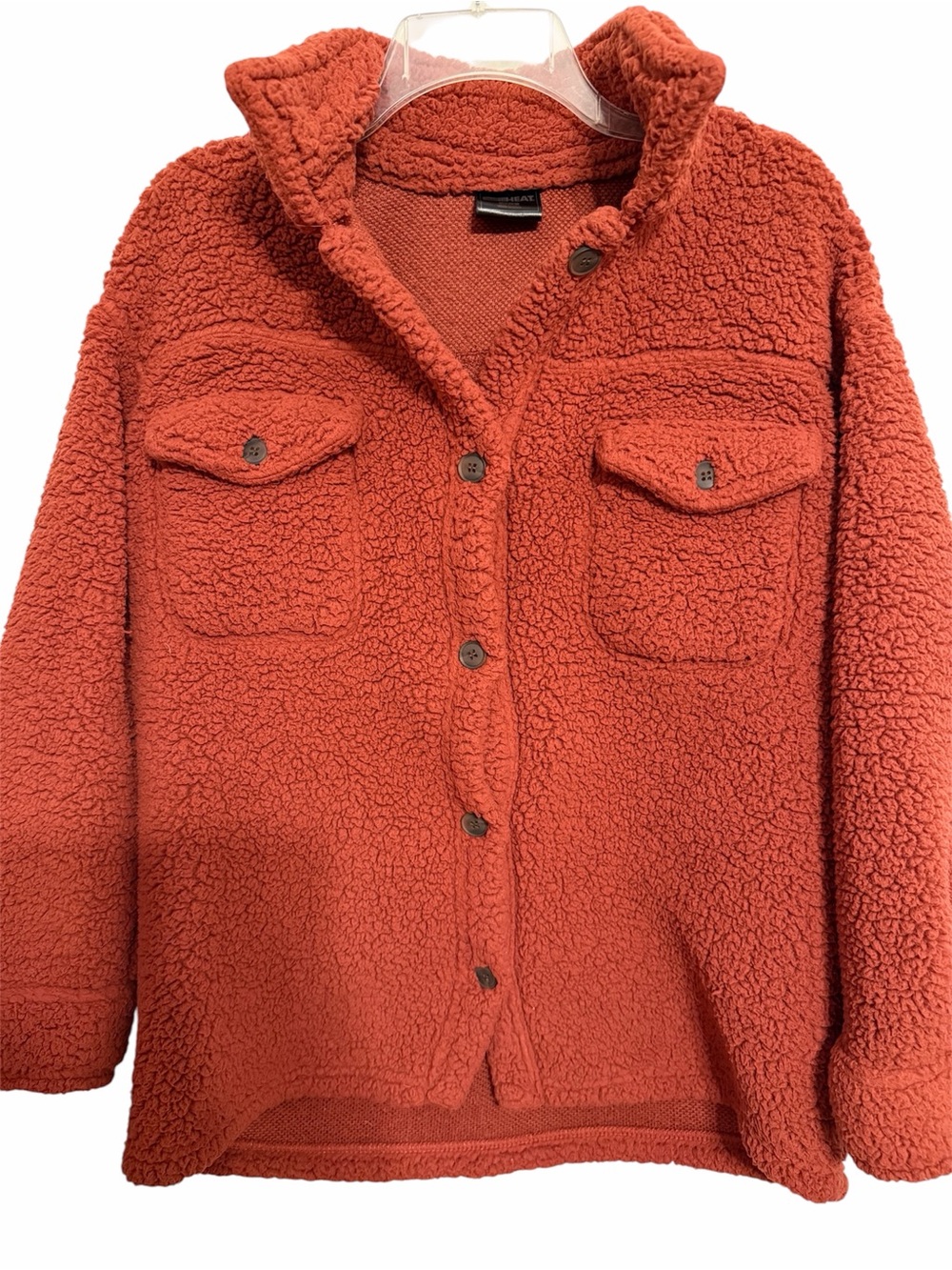 32 Degrees Women's Sherpa Button-Up Jacket in Rust Orange